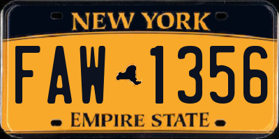 NY license plate FAW1356
