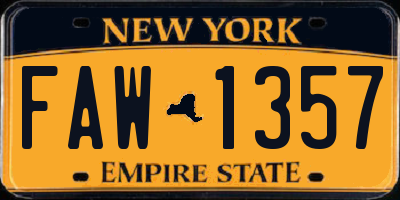 NY license plate FAW1357