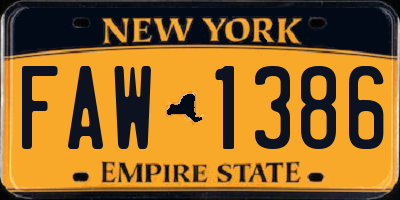 NY license plate FAW1386