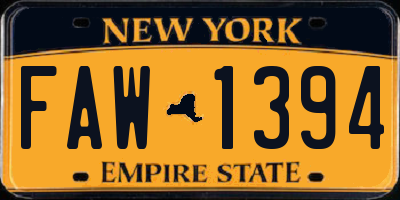 NY license plate FAW1394