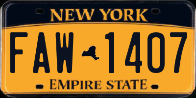 NY license plate FAW1407