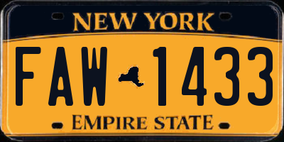 NY license plate FAW1433