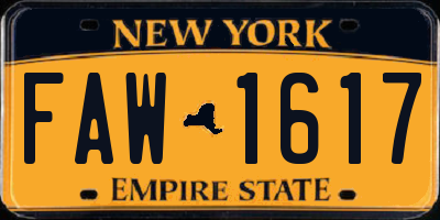 NY license plate FAW1617