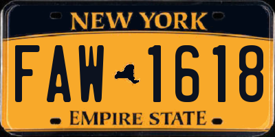 NY license plate FAW1618