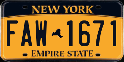 NY license plate FAW1671