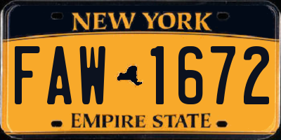 NY license plate FAW1672
