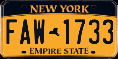 NY license plate FAW1733