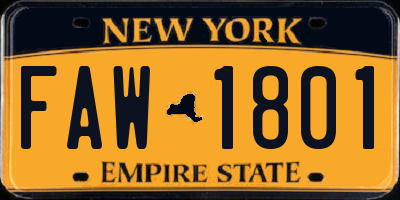 NY license plate FAW1801