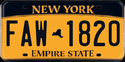 NY license plate FAW1820