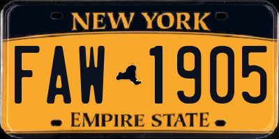 NY license plate FAW1905
