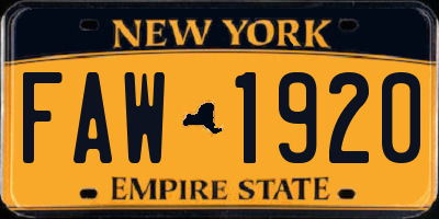 NY license plate FAW1920