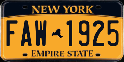 NY license plate FAW1925