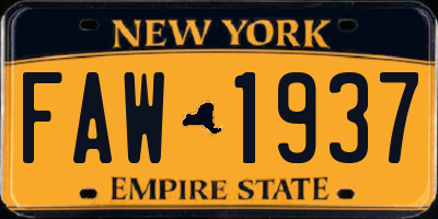 NY license plate FAW1937