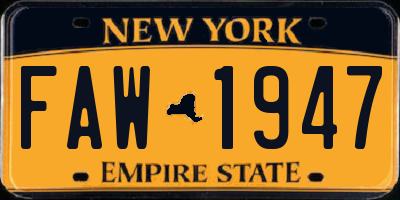 NY license plate FAW1947