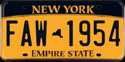 NY license plate FAW1954
