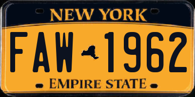 NY license plate FAW1962