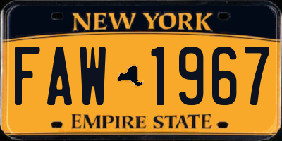 NY license plate FAW1967