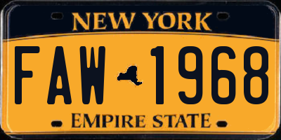 NY license plate FAW1968