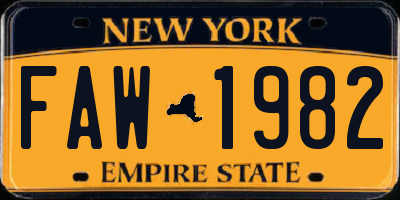 NY license plate FAW1982