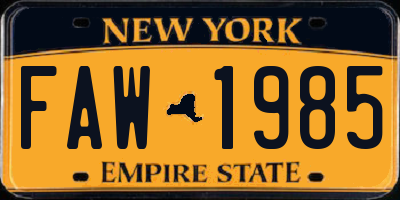 NY license plate FAW1985
