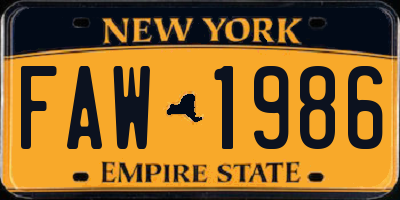 NY license plate FAW1986