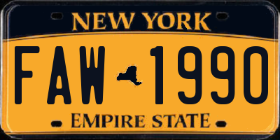 NY license plate FAW1990