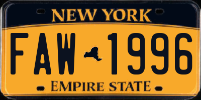 NY license plate FAW1996