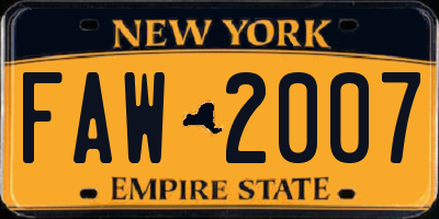 NY license plate FAW2007