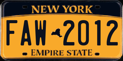 NY license plate FAW2012