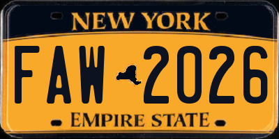 NY license plate FAW2026