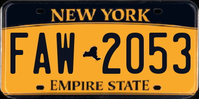 NY license plate FAW2053