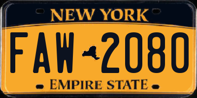 NY license plate FAW2080