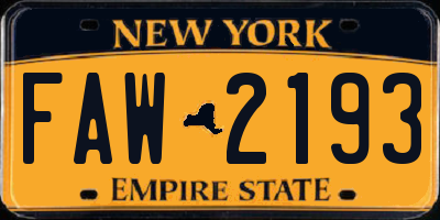 NY license plate FAW2193