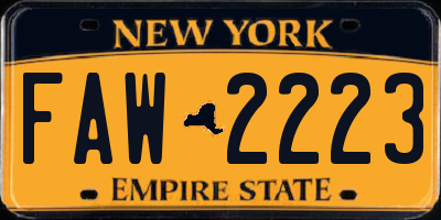 NY license plate FAW2223
