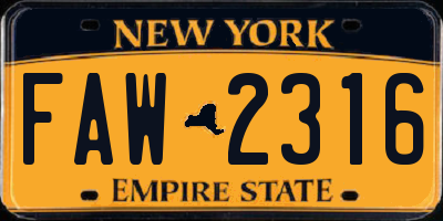 NY license plate FAW2316