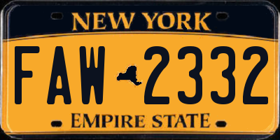 NY license plate FAW2332