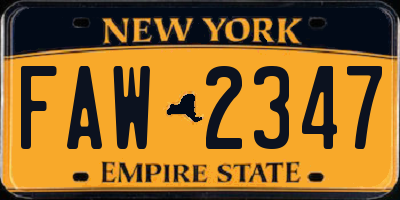 NY license plate FAW2347