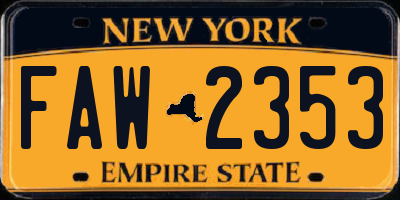 NY license plate FAW2353