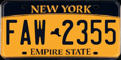 NY license plate FAW2355