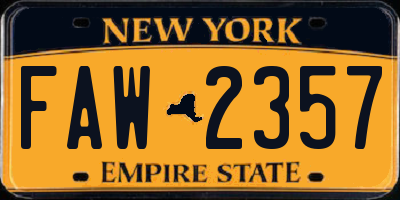 NY license plate FAW2357