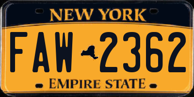 NY license plate FAW2362