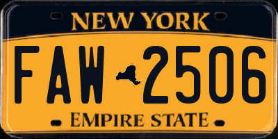 NY license plate FAW2506