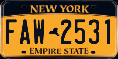NY license plate FAW2531