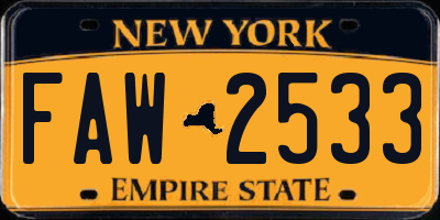 NY license plate FAW2533