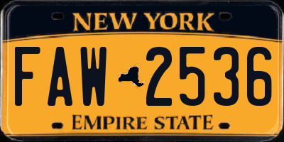 NY license plate FAW2536