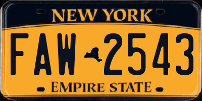 NY license plate FAW2543
