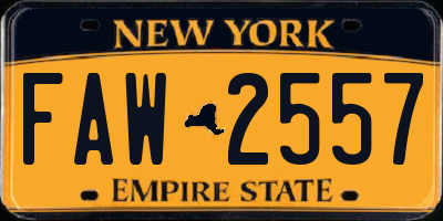 NY license plate FAW2557