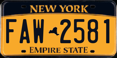 NY license plate FAW2581