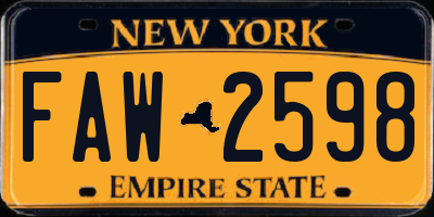 NY license plate FAW2598