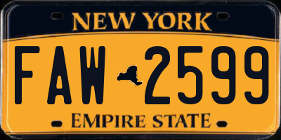 NY license plate FAW2599
